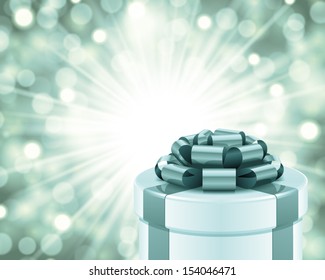Gift box and light christmas vector background. Card or invitation. Eps 10.