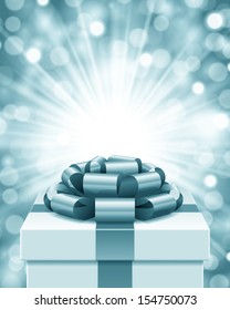 Gift box and light christmas vector background. Card or invitation. Eps 10. 