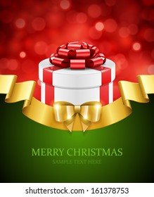 Gift box and light christmas vector background. Greeting card or invitation. Eps 10. 