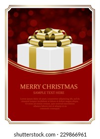 Gift box and light christmas vector background. Greeting card or invitation. Eps 10. 