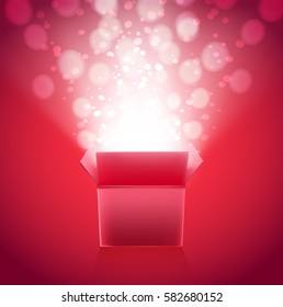 Gift box with lights bokeh explosion. vector illustration