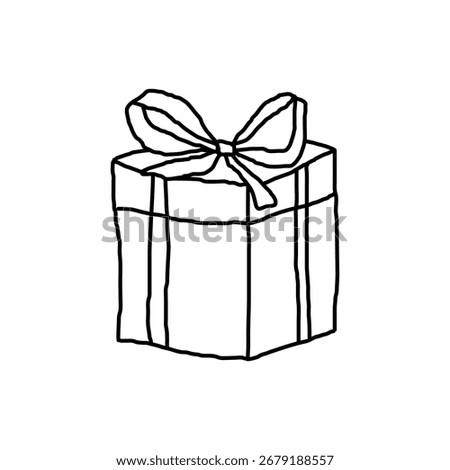 Gift Box Line Art Drawing. Gift Icon Minimalistic Lines Drawing Hand Drawn Black Sketch on White Background. Present Symbol Line Abstract Drawing for Trendy Minimalist Design. Vector. Not AI