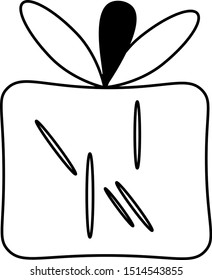 Gift box line art icon vector template one hand drawn New year and Christmas gift box. Vector illustration.
