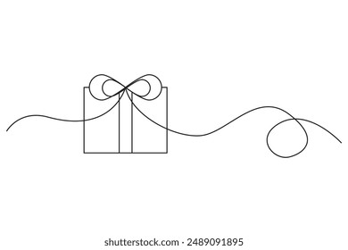 Geschenkbox Line Art. Einfache Schleife. Durchgehende schwarze Linie. Vektorillustration.