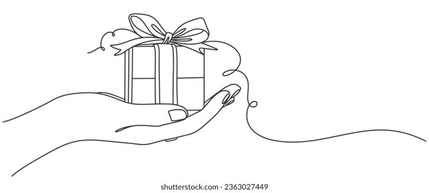 Gift box line art style vector illustration