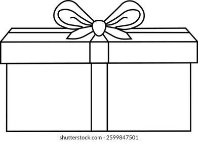 gift box line art wrapped gift with ribbon bow drawing vector illustration