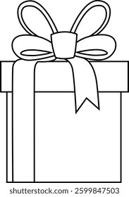 gift box line art wrapped gift with ribbon bow drawing vector illustration