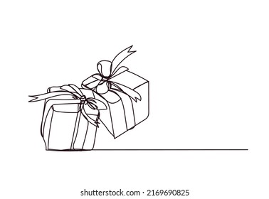 Caja de regalo , estilo de dibujo de línea, ilustración continua de un vector de línea