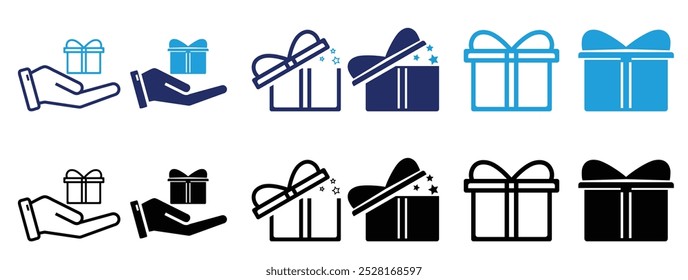 Linha de caixa de presente e ícones da Web de preenchimento foram definidos isoladamente. Colorido Coleção de bons ícones desejando conjunto. Conjunto de ícones de Natal plano moderno para projetos de design