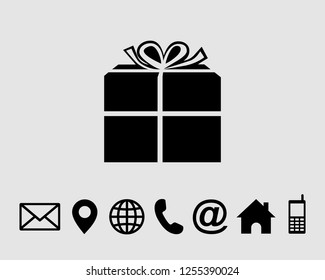 gift box line Flat icon vector, with contact us set icon