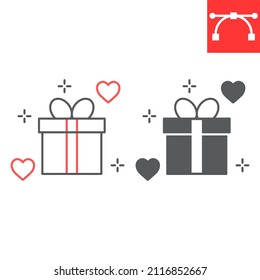 Gift box line and glyph icon, valentines day and love, gift vector icon, vector graphics, editable stroke outline sign, eps 10.