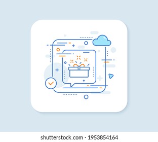 Gift box line icon. Abstract vector button. Present or Sale sign. Birthday Shopping symbol. Package in Gift Wrap. Present box line icon. Speech bubble concept. Vector