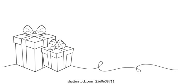 Gift box line icon. Birthday, present or sale background. Shopping symbol. Holiday gifts single outline ribbon. Illustration