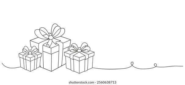 Gift box line icon. Birthday, present or sale background. Shopping symbol. Holiday gifts single outline ribbon. Illustration