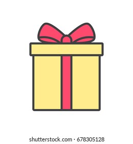Gift box line icon. Birthday present package with ribbon.