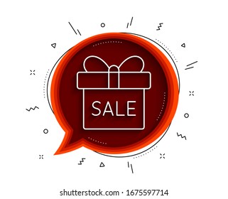 Gift box line icon. Chat bubble with shadow. Present or Sale sign. Birthday Shopping symbol. Package in Gift Wrap. Thin line sale offer icon. Vector