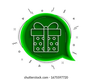 Gift box line icon. Chat bubble with shadow. Present or Sale sign. Birthday Shopping symbol. Package in Gift Wrap. Thin line gift box icon. Vector