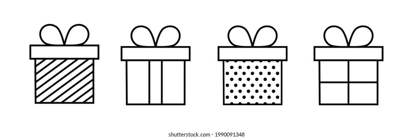 Gift box line icon collection. Gift box with ribbon bow simple art vector icon for apps and websites. Vector illustration.