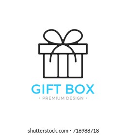 Gift box line icon. Giftbox, holiday present concepts. Thin line design style. Black vector gift icon isolated on white background