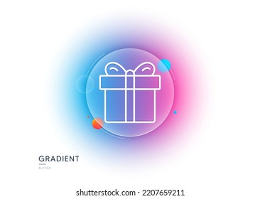 Gift box line icon. Gradient blur button with glassmorphism. Present or Sale sign. Birthday Shopping symbol. Package in Gift Wrap. Transparent glass design. Gift box line icon. Vector