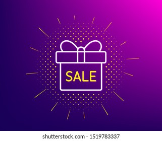 Gift box line icon. Halftone pattern. Present or Sale sign. Birthday Shopping symbol. Package in Gift Wrap. Gradient background. Sale offer line icon. Yellow halftone pattern. Vector