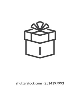 Icono de línea de caja de regalo. signo de estilo lineal para concepto móvil y Diseño web. Caja de regalo con icono de Vector de contorno de arco. Símbolo de sorpresa, ilustración de logotipo. Gráficos de Vector