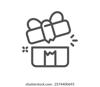 Gift box line icon. Open prize sign. Birthday gift symbol. Quality design element. Linear style open gift icon. Editable stroke. Vector