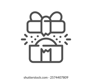 Gift box line icon. Open prize sign. Birthday gift symbol. Quality design element. Linear style gift icon. Editable stroke. Vector