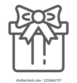 Gift box line icon, package and surprise, present sign, vector graphics, a linear pattern on a white background, eps 10.