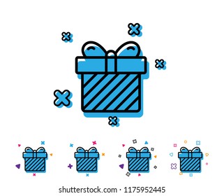 Gift box line icon. Present or Sale sign. Birthday Shopping symbol. Package in Gift Wrap. Line icon with geometric elements. Bright colourful present box design. Vector