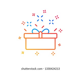 Gift box line icon. Present or Sale sign. Birthday Shopping symbol. Package in Gift Wrap. Gradient design elements. Linear present box icon. Random shapes. Vector