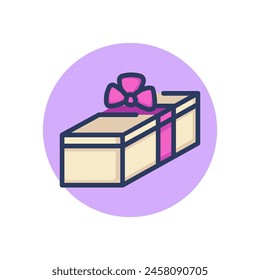 Icono de línea de caja de regalo. Presenta el ajuste con la cinta y el signo del contorno del lazo. Sorpresa, venta, concepto de oferta especial. Ilustración vectorial, elemento simbólico para Diseño web y App
