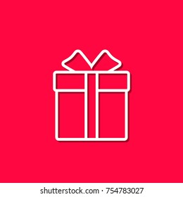 Gift box line icon. Present symbol. Thin line icon on red background. Vector outline illustration.