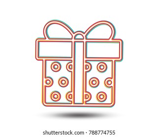 Gift box line icon. Present or Sale sign. Birthday Shopping symbol. Package in Gift Wrap. Colourful graphic design. Vector
