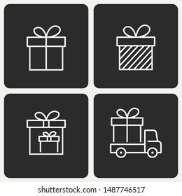 Gift box line icon set. Illustration isolated on black background for graphic and web design.