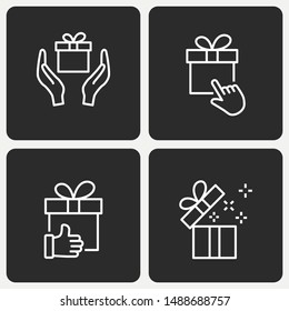 Gift box line icon set. Illustration isolated on black background for graphic and web design.