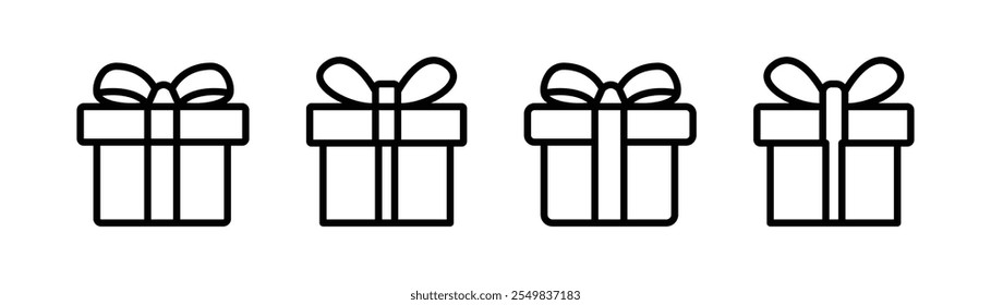 Gift box line icon set. Gift boxes with ribbon vector illustration