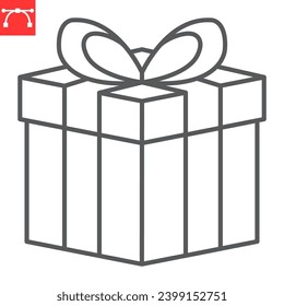 Gift box line icon, valentines day and gift, isometric present box vector icon, vector graphics, editable stroke outline sign, eps 10.