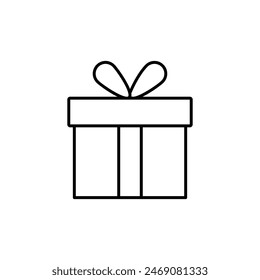 Icono de línea de caja de regalo. Ilustración de estilo de moda de Vector negro plano para Web y App sobre fondo blanco... eps