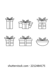 Gift box line icons set, outline vector symbol. gift icon isolated on white background. Perfect for coloring book, textiles, icon, web, painting, books, t-shirt print.