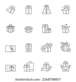 Gift box line icons set, outline vector symbol collection, linear style pictogram pack. Signs logo illustration. Set includes icons as birthday present, box with bow ribbon, surprise package
