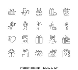 Gift box line icons, signs, vector set, outline illustration concept 