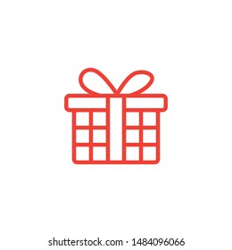 Gift Box Line Red Icon On White Background. Red Flat Style Vector Illustration.
