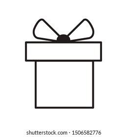 Gift box linear icon on white background.