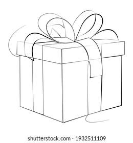 Gift Box - A Lined Drawing. Vector Illustration Continuous Line Drawing.