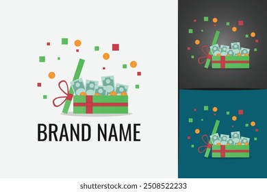 Gift box logo. Birthday surprise box logotype. Christmas Gift Logo.  Black Friday shopping box
