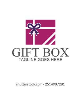 Gift box logo design, greeting box vector or gift box wrap, on white background