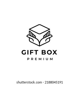 Gift box logo design. Gift box isolated with hand illustration.