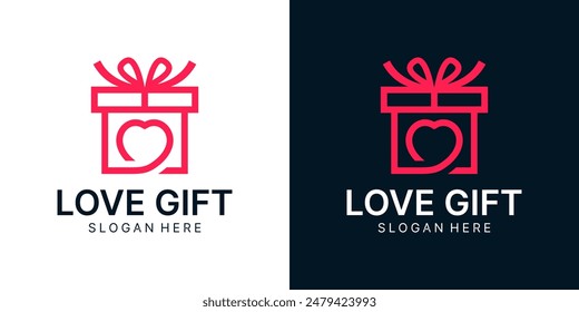 Gift box logo design template with love heart graphic design vector. icon, symbol, creative.
