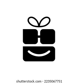 Geschenkbox-Logo-Design-Vektorgrafik in schwarz-weißer Farbe